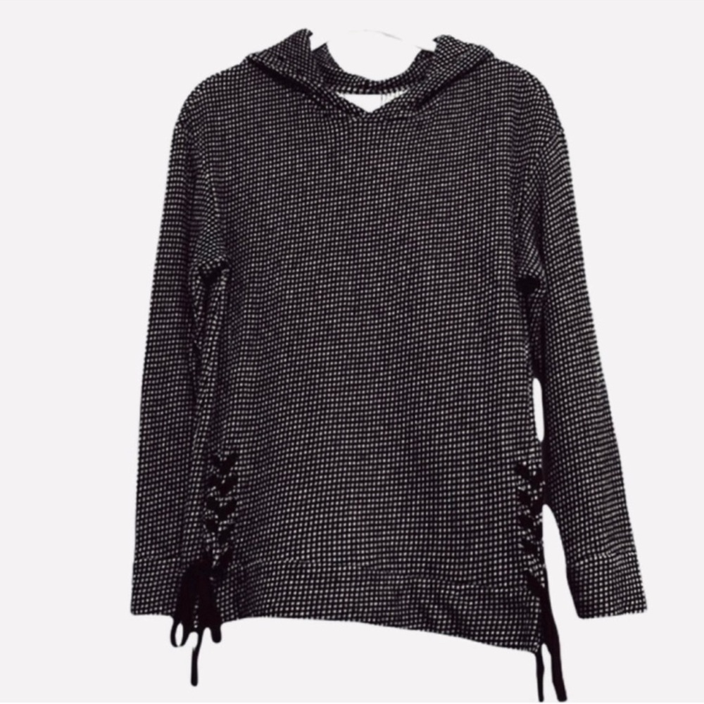 Sunday Textured Sweatshirt Hooded Top Lace Up Sides 100% Cotton Black Size S